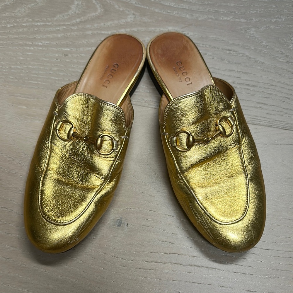 Gucci Women's Shiny Gold Mules